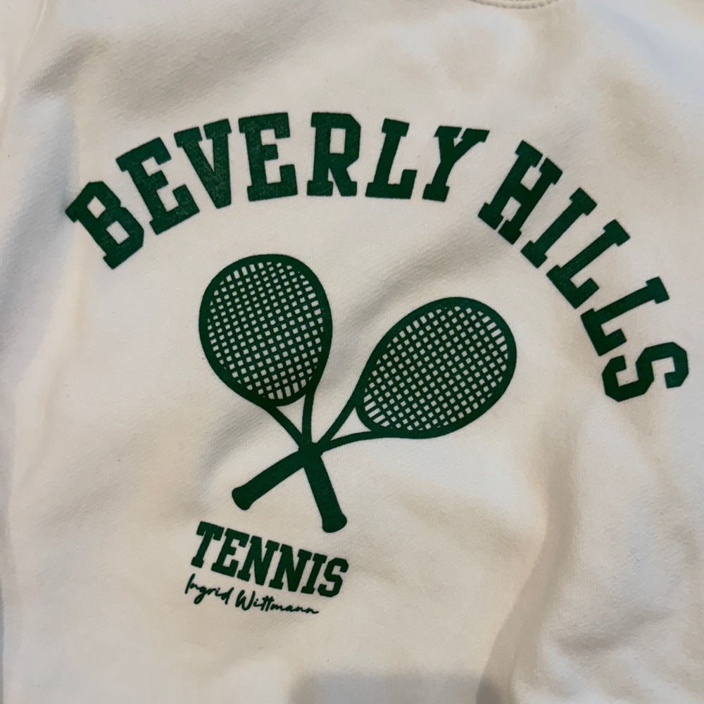 Unisex Brand New White Crewneck Sweater with Tennis Graphic Ingrid Wittmann - Picture 2 of 4